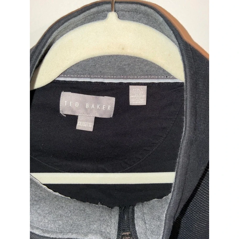 Ted Baker Quarter Zip Pullover Men 2X Black Textured Honeycomb Mock Neck Sweater